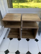 NEXT Pair Rustic Oak Effect Dark Wood Bedside Tables 33x33x50cm Open Shelf