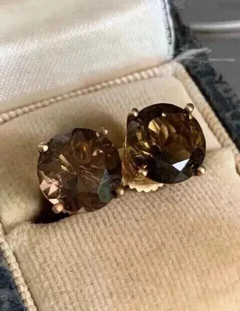 Solid 925 Sterling Silver Lab-Created Chocolate Diamond Stud Earrings