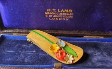 Vintage Wood Enamel Metal Flowers Dress Fur Clip Wooden Yellow Red Blue Green