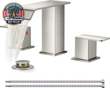 Widespread Bathroom Sink Faucet 3 Hole Brushed Nickel, 2 Handles Waterfall Bathr