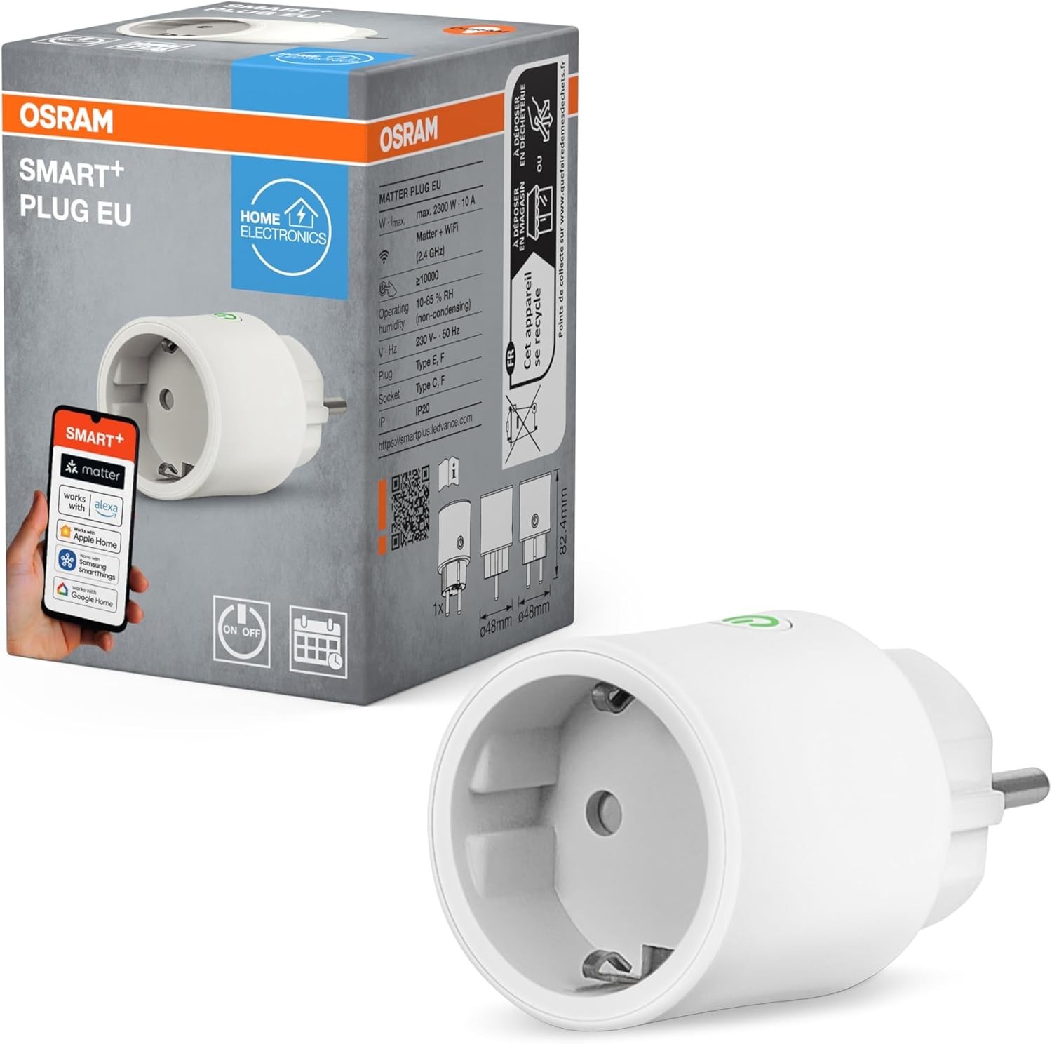 Prise intelligente OSRAM blanche 2300W compatible Alexa pour installation électrique - 3
