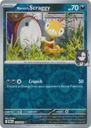 MARNIE'S SCRAGGY 132/182 DESTINED RIVALS POKEMON (REVERSE HOLO, NM)
