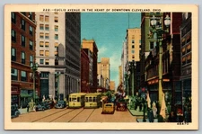 Vintage Euclid Avenue Downtown Cleveland Ohio Linen Postcard