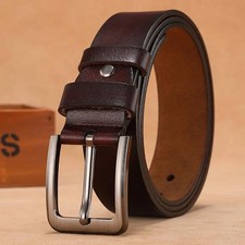 Men Genuine Leather Belts High Quality Pin Buckle Waist Straps Belt for Men Long