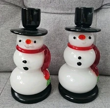 Mint Condition Lor Ritz Hand Blown Glass Christmas Snowman Candleholder Figurine