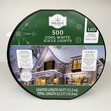 Holiday Time 500 Cool White Icicle LED Christmas Lights White Wire 52.3 FT NEW