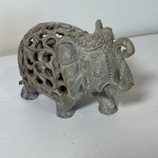Indian Hand-Carved Soapstone Elephant with Baby Inside Figurine &ndash; 3.5&rdquo; x 5&rdquo; Rare