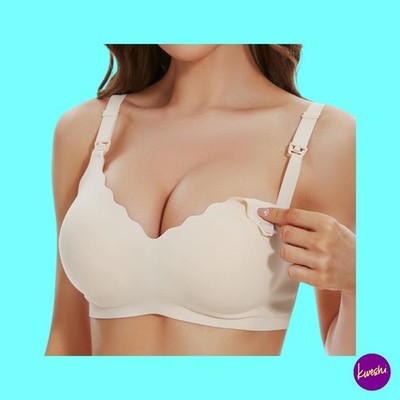 DRESIME Damen Umstands BH, kabelloses Stillen mit Gummistreifen, nude, UK M