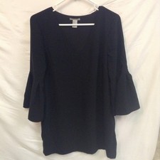 H&M V-Neck Bell Sleeve Shift Dress Black Knee Length Size 10 Party