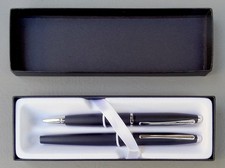 Cross Calais Matte Black Ballpoint Rollerball Pen Set Chrome Trim w/ Box