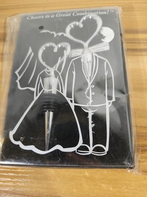 NEW! Bride & Groom Heart Topped Wine Stopper &Cork Screw Set  Kate Aspen