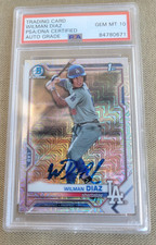 Wilman Diaz Signed 2021 Bowman Chrome  Mojo #BCP-197 Dodgers Psa Gem 10