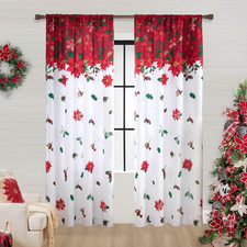 Poinsettia Christmas Curtains 84" Blackout Drapes Set for Living Room