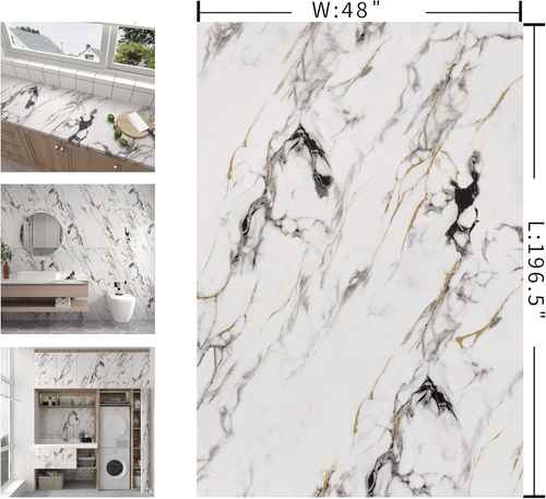 Extra Wide White Marble Peel & Stick Waterproof Contact Paper Roll - Picture 7 of 9