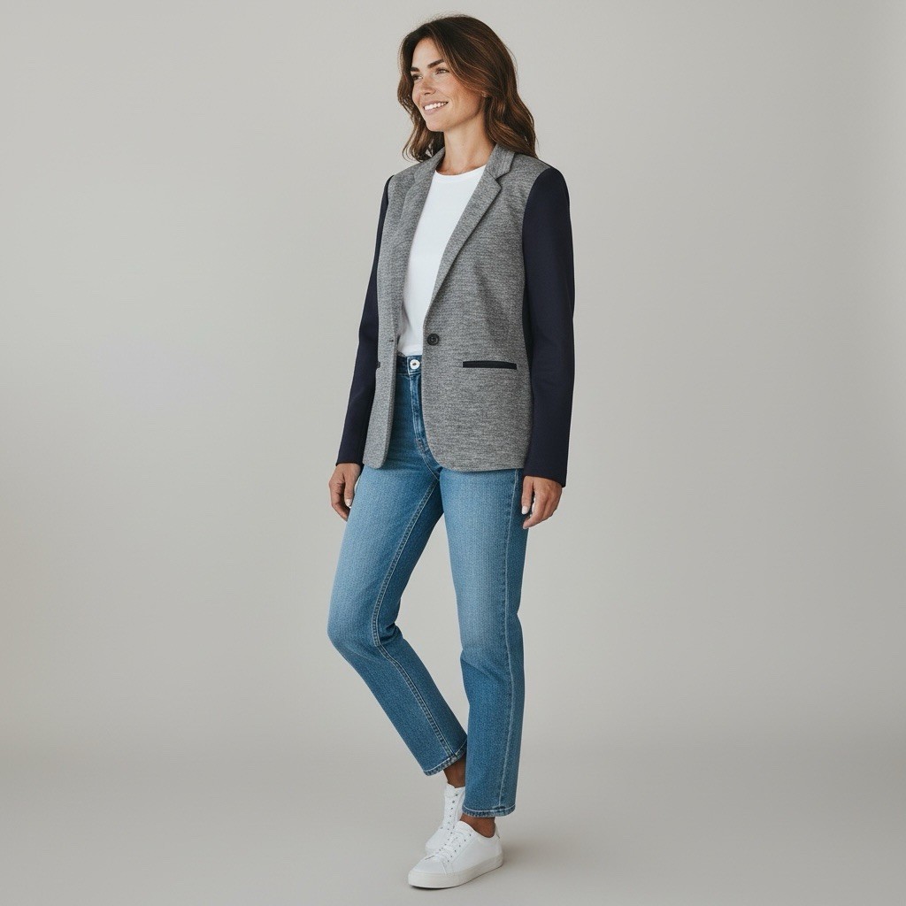 J Crew Wool Blazer Jacket Gray Blue Two Toned Schoolboy Career Lined Size 4