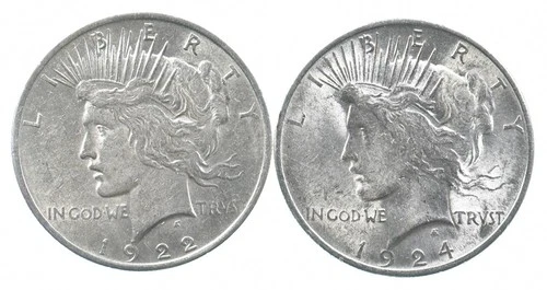 1922 & 1924 & Peace Silver Dollar $1 Bullion Collection Lot *942