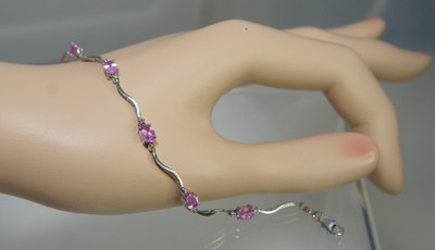 Zartes rosa & weißer Saphir 925 Silber geschwungenes Gliederarmband