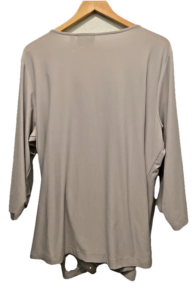 Blusa Pullover Bob Mackie Usable Art XL Gris Cuentas Algodón Spandex Foto 3 de 4