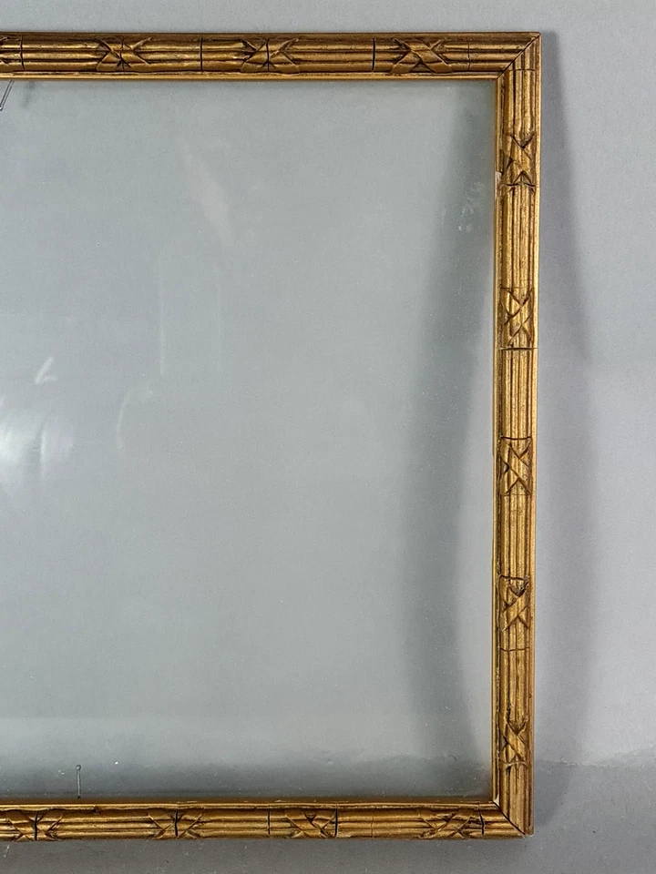 Cadre ancien +verre 36,5x29 cm, feuillure: 34x27 cm bois stuc doré C801 - Photo 3/4