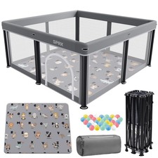 Foldable Baby Playpen with Mat,50" 50" Collapsible Playard for Babies and Tod...