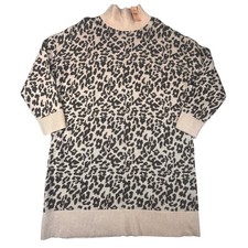 NWT LOFT Plus Sweater Dress Womens 16/18 Leopard Jacquard Turtleneck Wool Blend