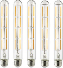 LED Filament T10 Tubular Light 6W, 60W, 570LM, E26, 120V, 90 CRI, 2700K 5PK