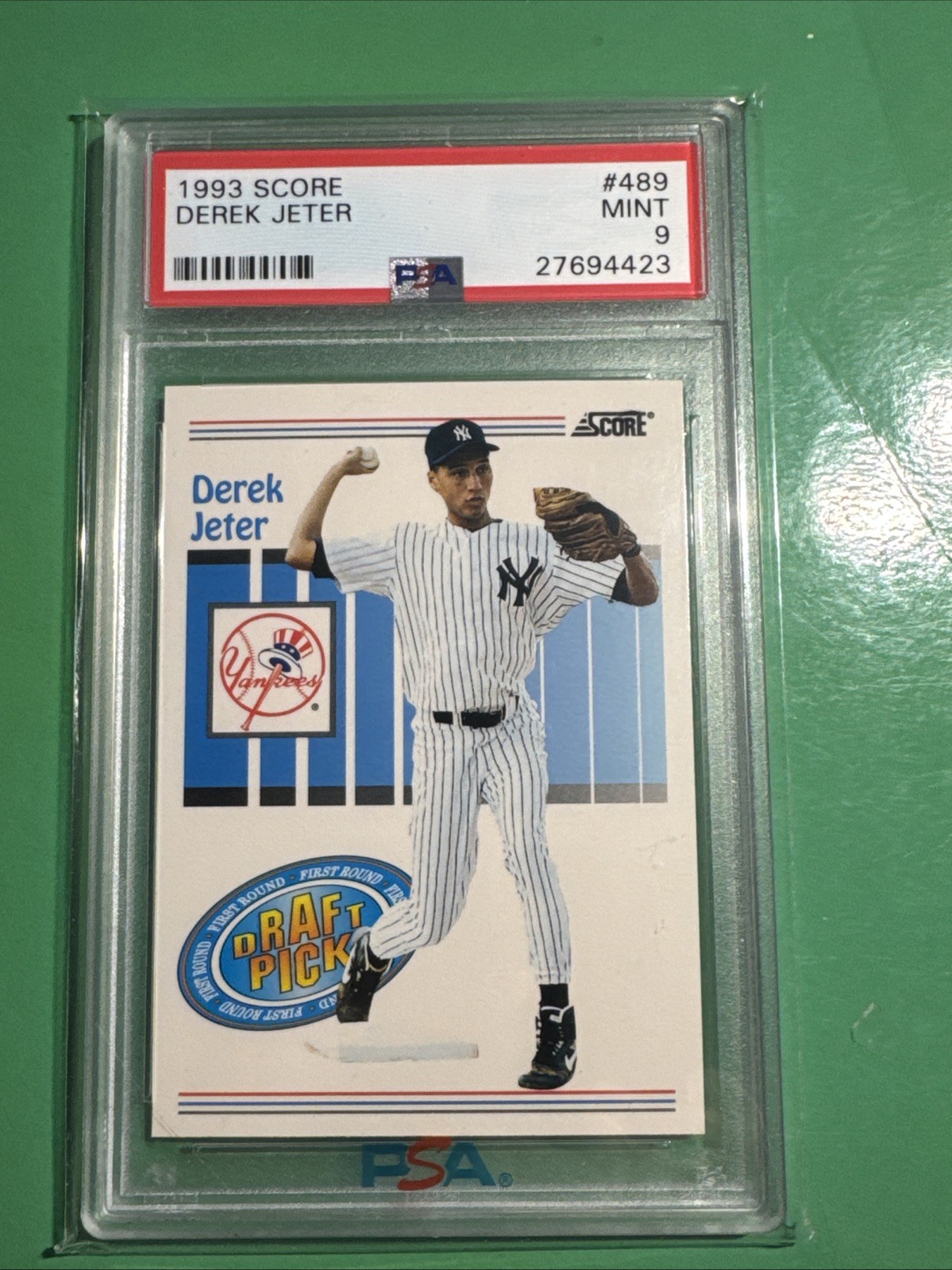 1993 SCORE #489 DEREK JETER RC YANKEES HOF PSA 9 view 1