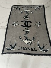 RARE NWT Chanel Fringe Scarf Cashmere shawl Xlarge Nautical W/receipt