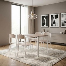 DecHome Set Tavolo da Pranzo Cucina Metallo 105x65x76.5 cm Legno/Bianco