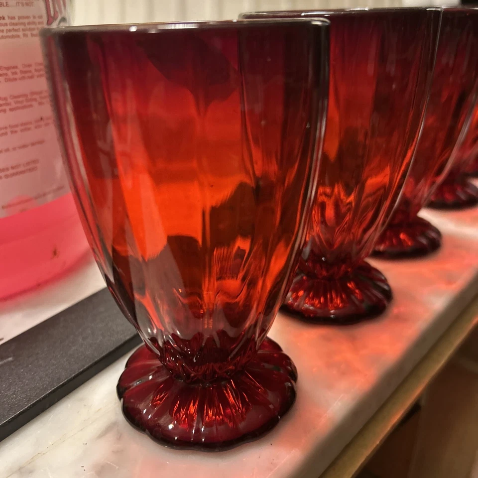 SET OF 5 Martinsville JANICE AMBERINA RED 4 3/4" X3” TUMBLERS Glasses - Image 2 of 4