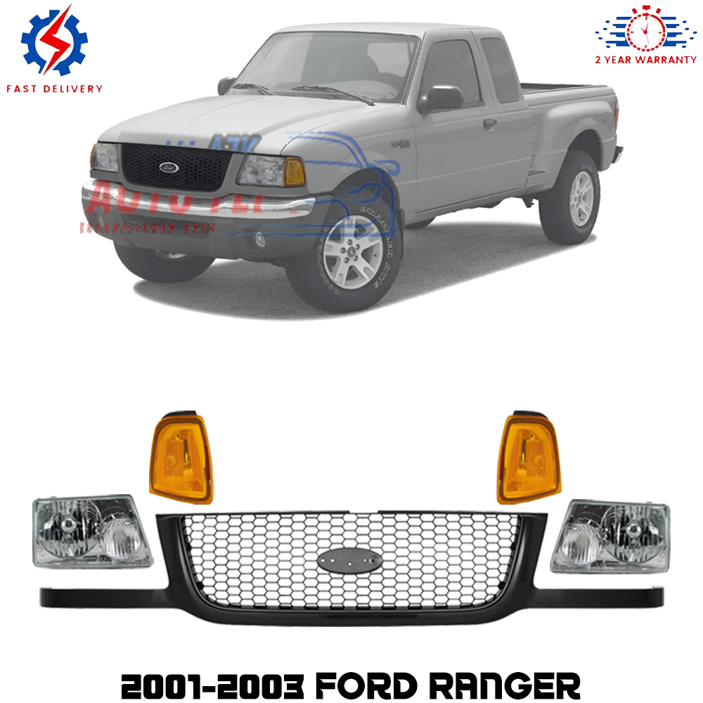 Front Bumper Grille & Headlight Assembly Kit For 2001-2003 Ford Ranger