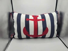 Vintage STOREHOUSE Rectangular Throw Pillow 13x21 Down Fill Striped Anchor Theme