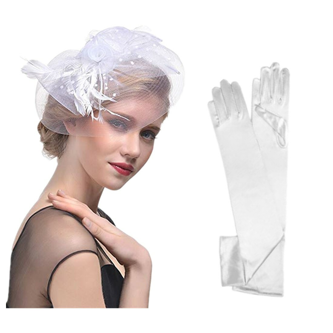 Fascinator Flower Headdress Feather Mesh Hat Cap With Long  display picture 1
