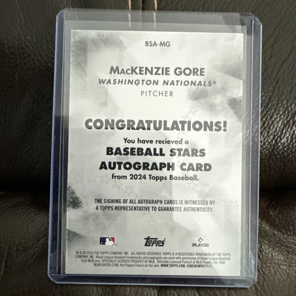 Mackenzie Gore 2024 Topps Series 1 Baseball Stars Auto #BSA-MG WAS Nationals - Image 2 of 2