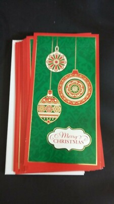 Image Arts Red, Green Gold ornament theme Christmas cards lot of 19 cards & enve