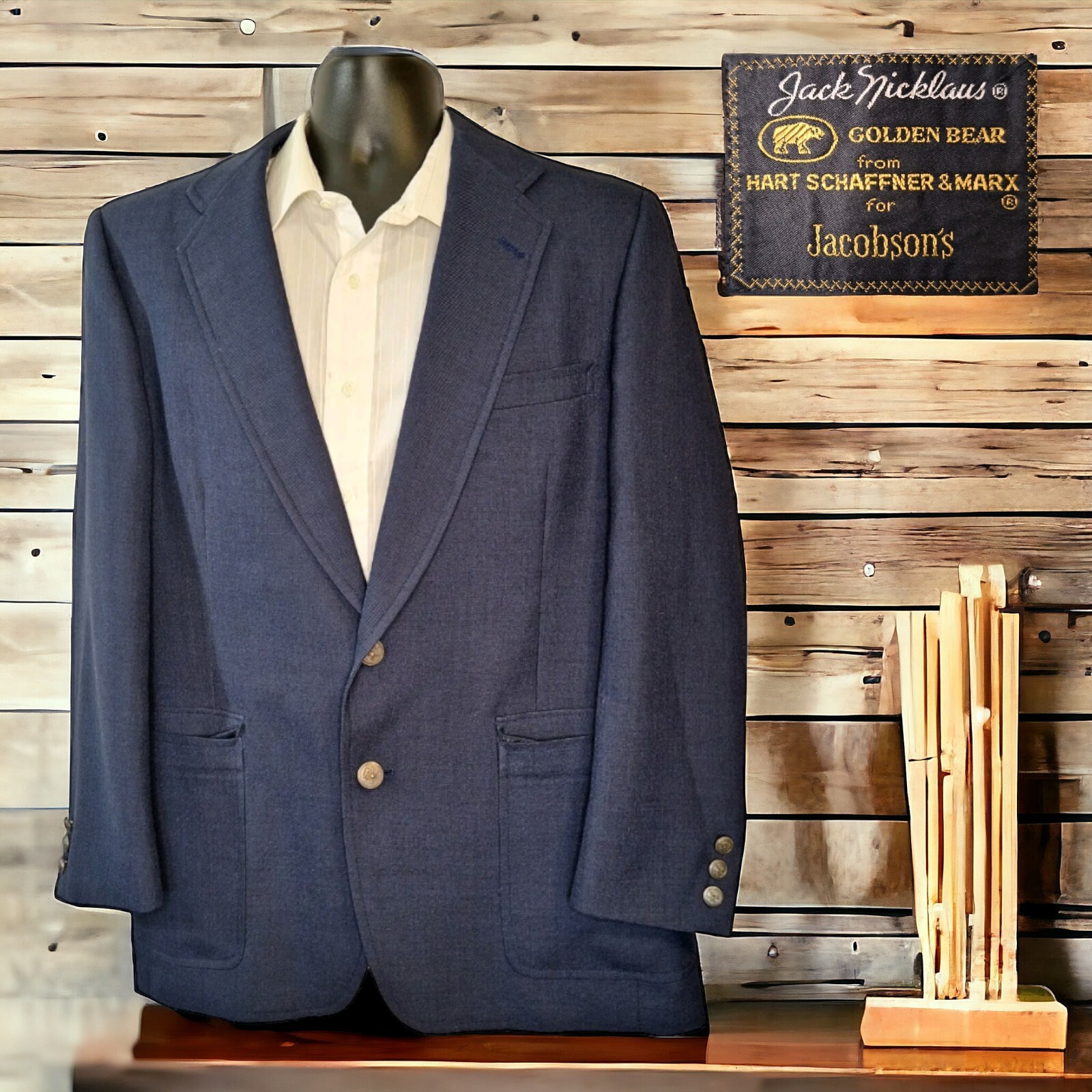 Hart Schaffner Marx Jack Nicklaus Blazer Mens 44R Blue Bronze Button Half Lined