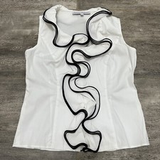 Donna Degnan Women’s Size 4 Sleeveless Full Zip Ruffle Top White Made In USA