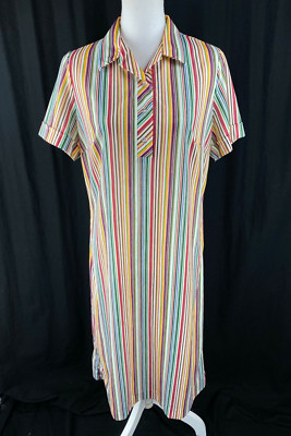 NPC Fashions 70s Pastel Rainbow Pinstriped Midi Gown Shirt Day Dress Boho Hippie