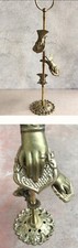 VINTAGE BRASS 3 HAND VICTORIAN GLOVE STAND CLIP NOTE LETTER HOLDER 18" TALL