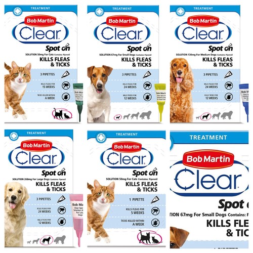 BOB Martin SPOT ON Flea Tick & Lice Treatment For S,M, L Dogs & Cats
