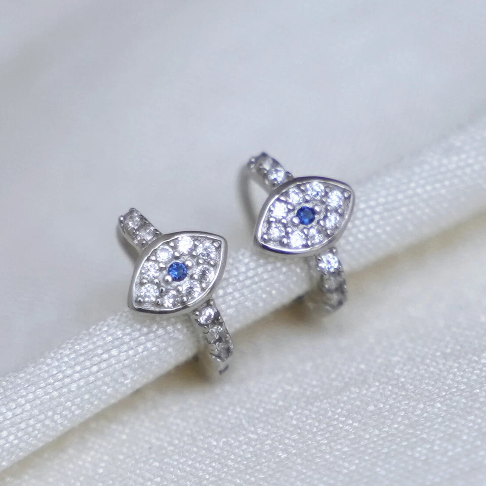 Argento Sterling Piccolo 8mm Cerchio Blu Bianco Zirconia Cubica Pavé Malocchio, - Immagine 2 di 4