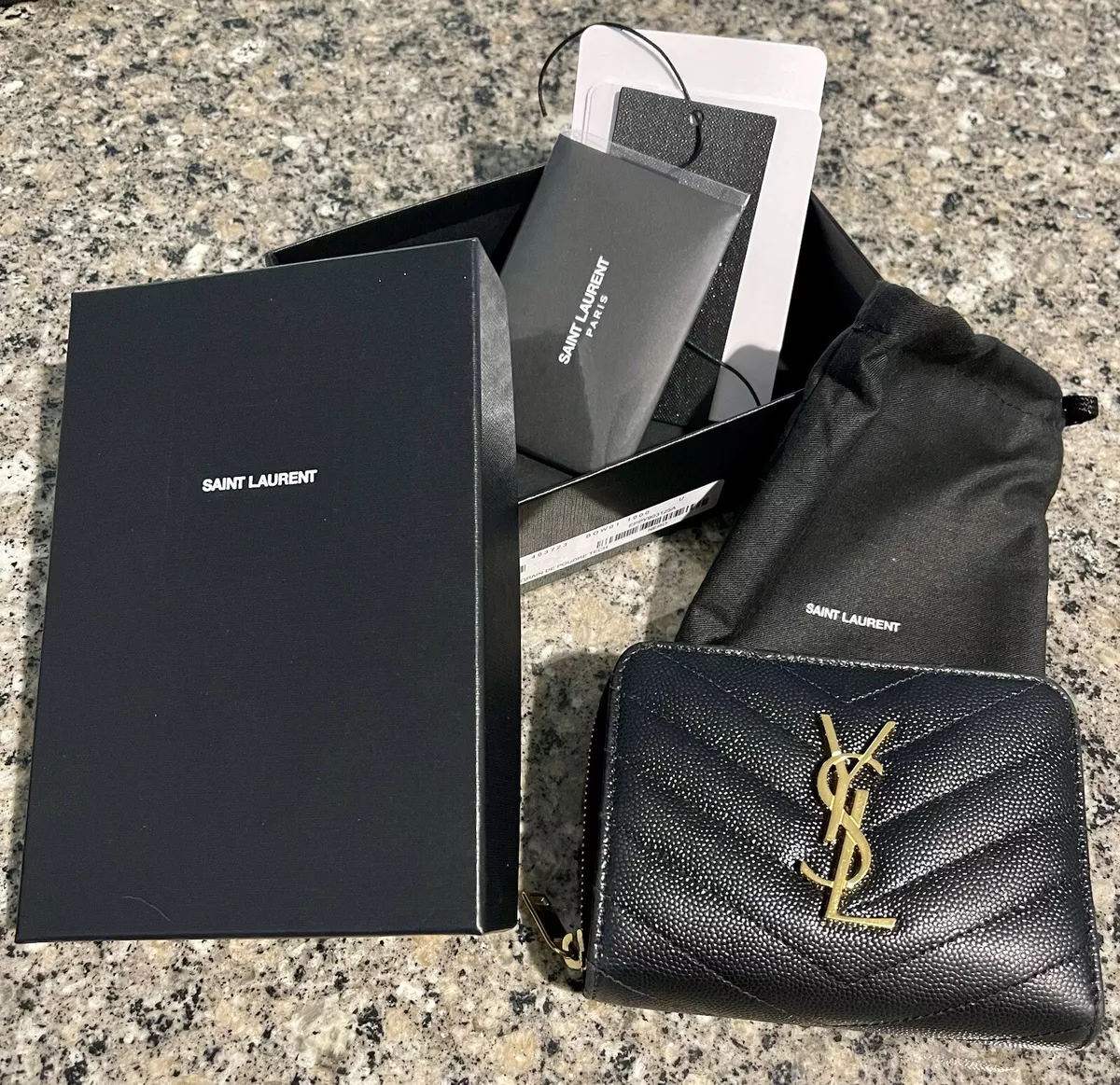 Saint Laurent YSL Cassandre Matelasse Compact Zip Around Wallet Black GHW