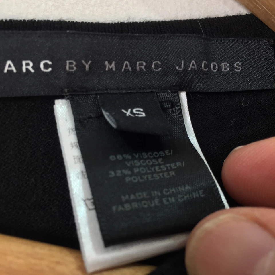 Marc Jacobs Mujer Vestido Punto Crepé Talla XS Ajuste Acampanado Negro Rayas 097076 Foto 4 de 4