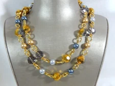 KENNETH JAY LANE KJL CHUNKY GOLD SMOKY CRYSTAL & GLASS PEARL 44" NECKLACE