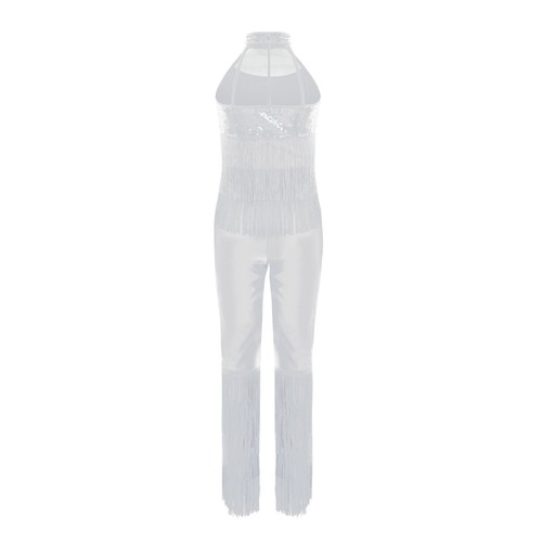 Kids Girls Leotard Long Rompers Fancy Jumpsuit Halter Bodysuit Latin Outfit - Picture 58 of 95