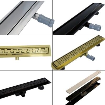 600 mm linearer Feuchtraumablauf - Schwarz, Gold & Stahl - Bad Dampfbad Küche