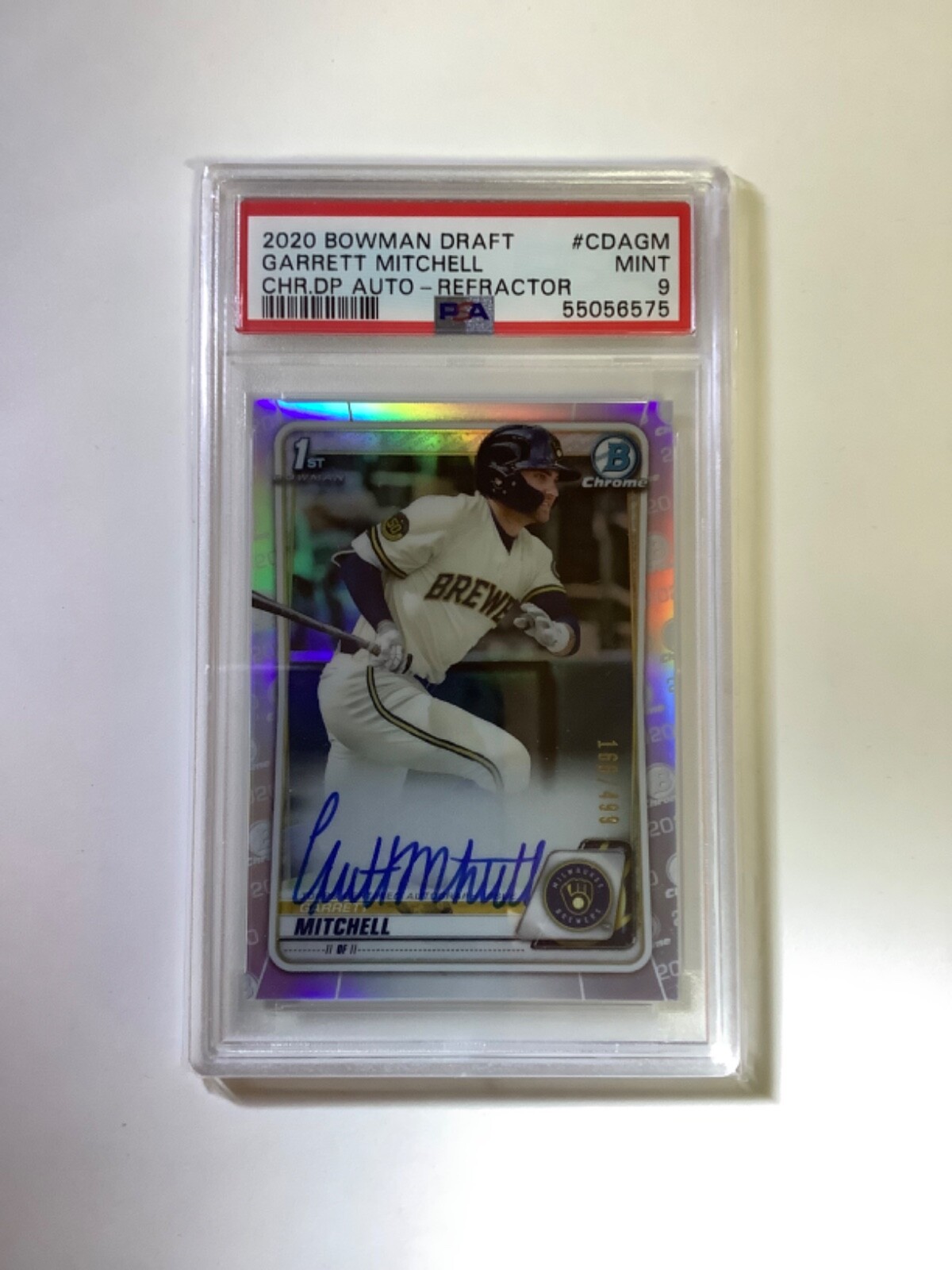 2020 Bowman Draft Chrome Refractor Garrett Mitchell RC AUTO /499 PSA 9