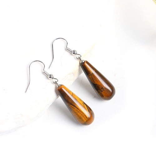 1 Pair Water Drop Natural Stone Chakra Crystal Pendant Dangle Earrings Hook Gift - Picture 6 of 26