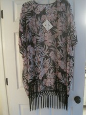 BLUE ISLAND PINK AND BLACK KIMONO SWIM COVERUP LARGE NWT 50.00