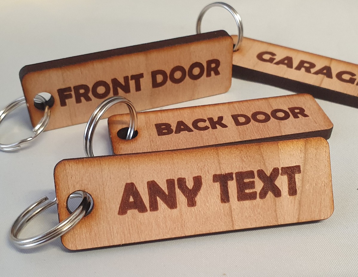 Personalised Wooden House Door Key Fob Tag Keyring Wood label Number Name  Gift